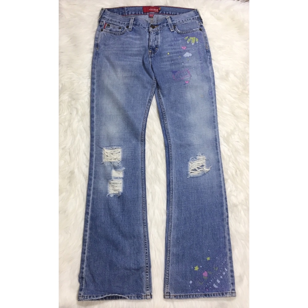 Hollister Midrise Flare Button Fly Doodle Jeans